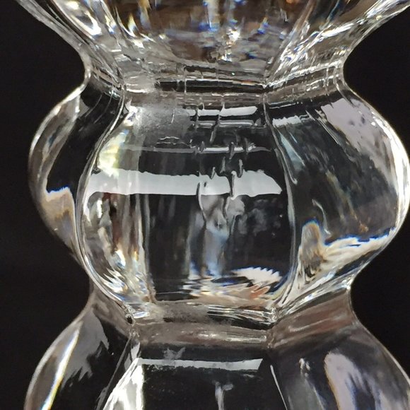 Clear Art Glass Candlestick Holder Hexagonal Base Knobbed Cut Glass Vintage - Picture 11 of 12